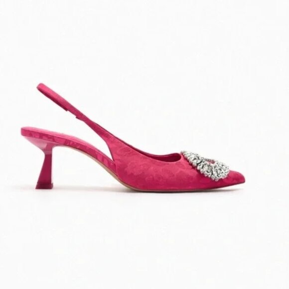 Zara Embellished Hot Pink Leopard Kitten Heels Size 9 EU 39 - Picture 5 of 6